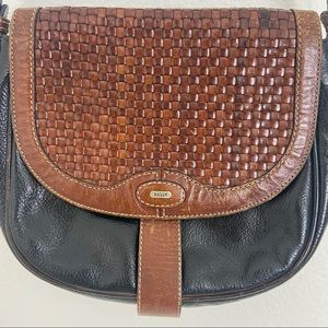 💔SOLD💔Vintage Bally Black & Brown Leather Woven Flap Handbag